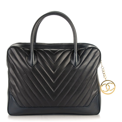 Chanel Lambskin Chevron Quilted Top Handle Bag Dark Navy 1 of 8