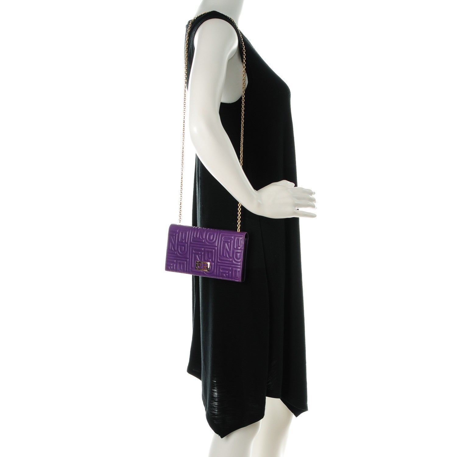 Fendi Nappa Logo Embossed Long Wallet On Chain Purple 2 of 9
