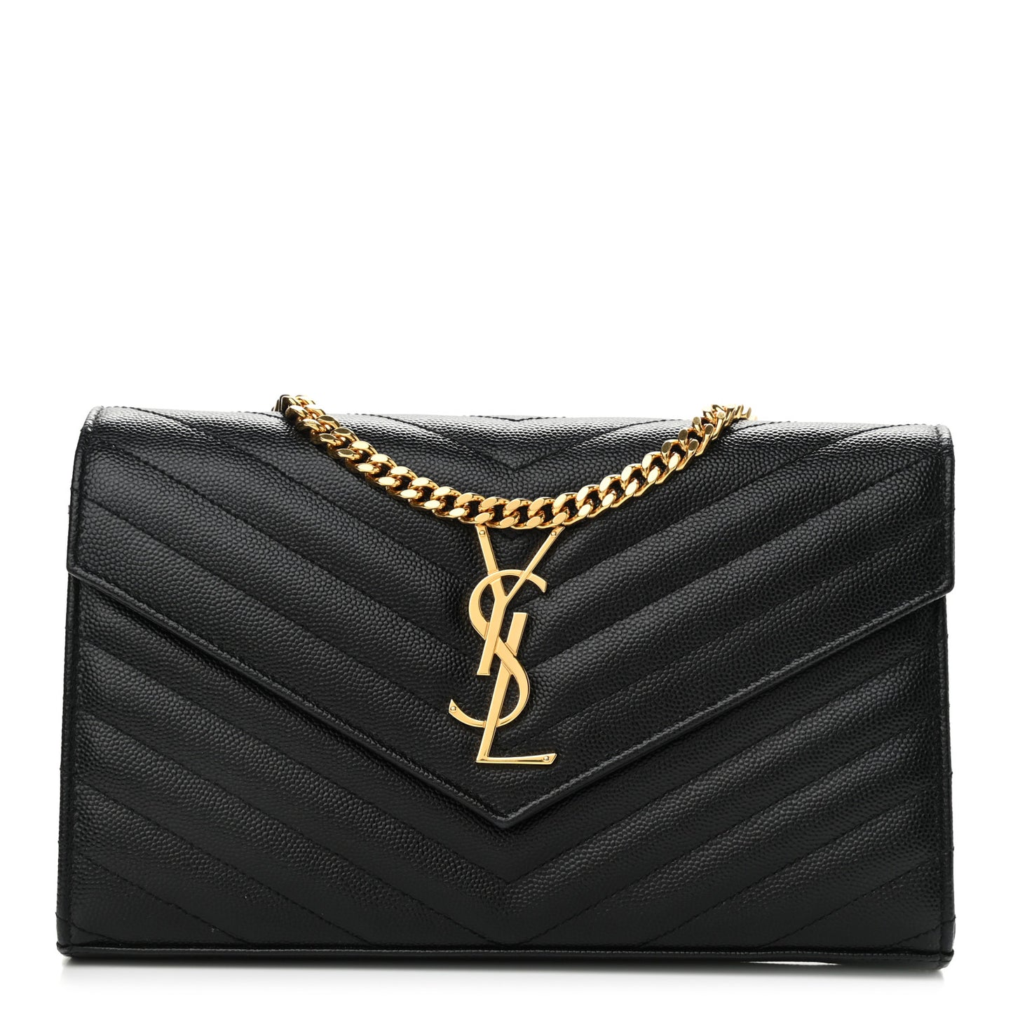 Grain De Poudre Matelasse Chevron Monogram Chain Wallet Black