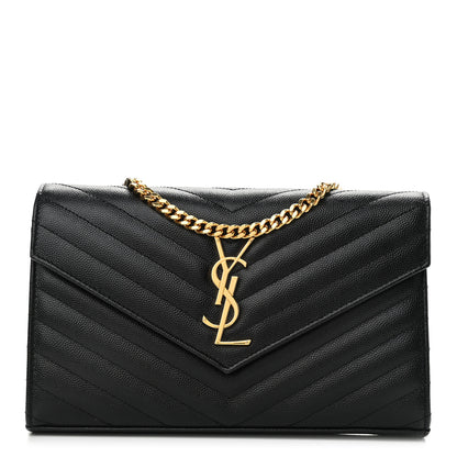 Saint Laurent Grain De Poudre Matelasse Chevron Monogram Chain Wallet Black 1 of 10