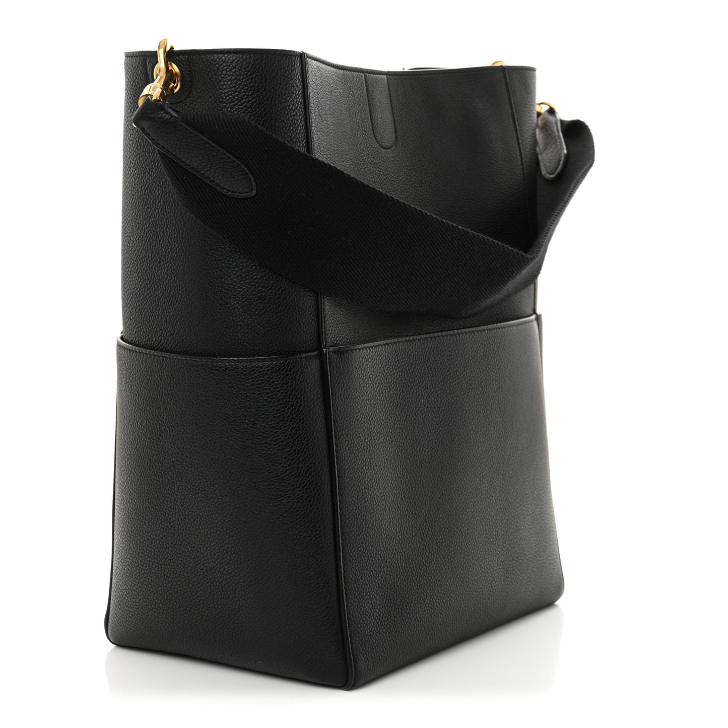 Soft Grained Calfskin Sangle Bucket Bag Black