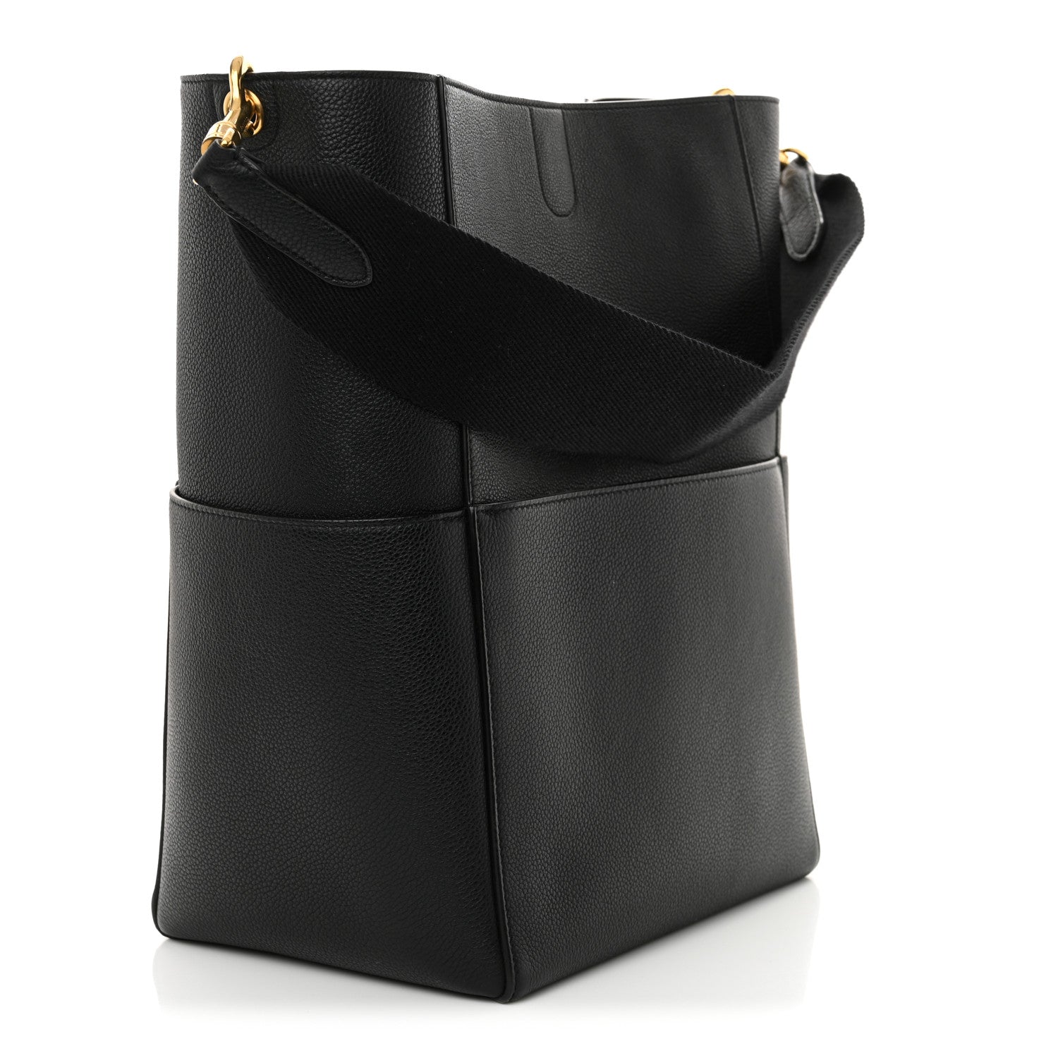Celine Soft Grained Calfskin Sangle Bucket Bag Black 3 of 11