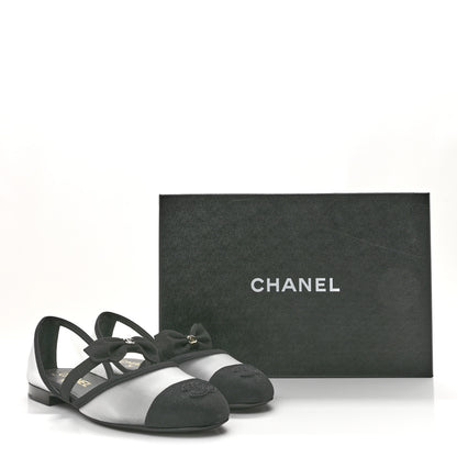 Chanel Mesh Grosgrain Mary Janes Flats 37 White Black 10 of 10