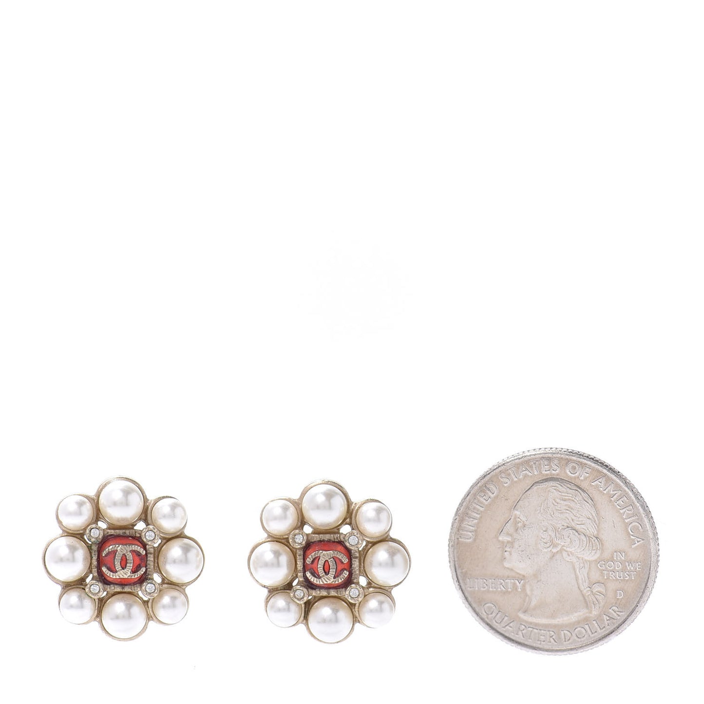 Crystal Pearl Earrings Gold Red