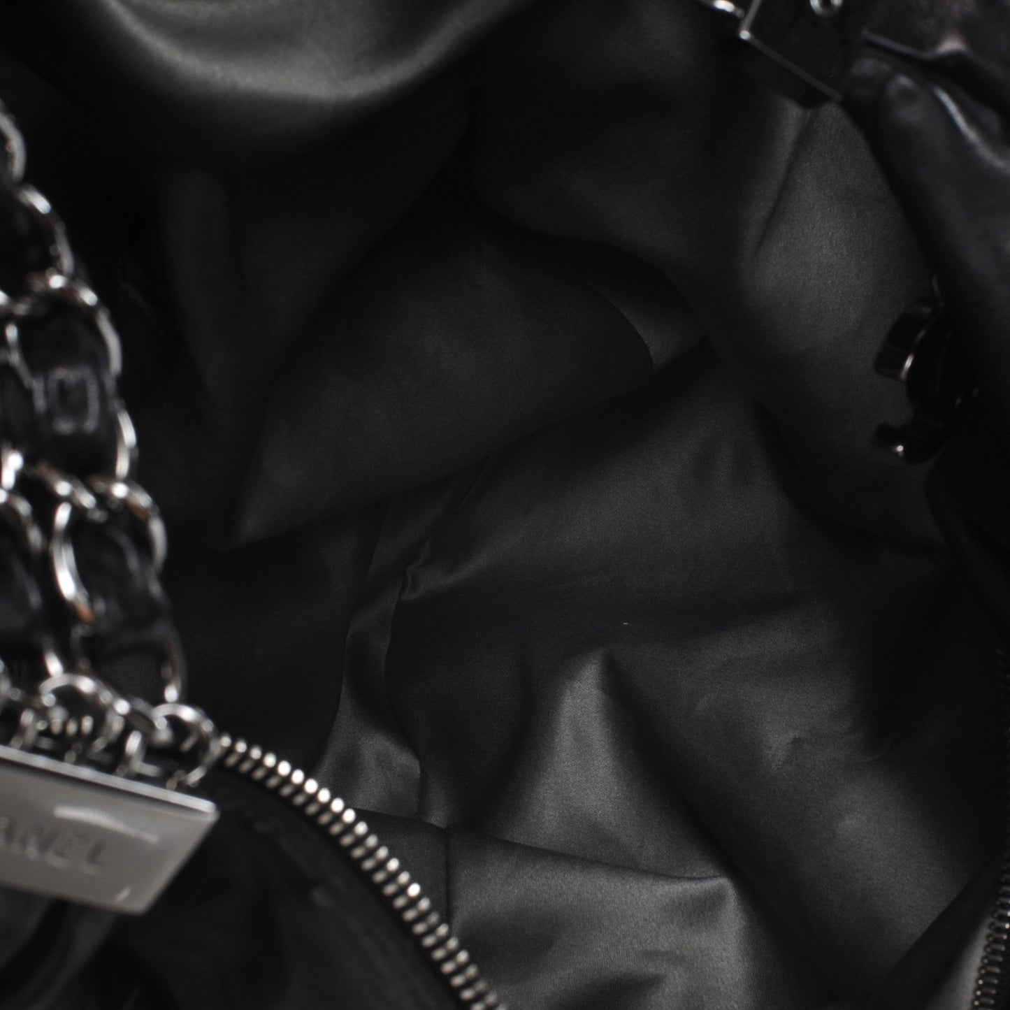 Lambskin Large Rock and Chain Hobo Black