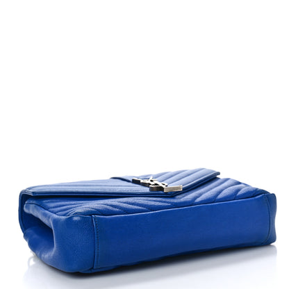 Saint Laurent Sheepskin Matelasse Chevron Monogram Medium College Bag Royal Blue 4 of 9