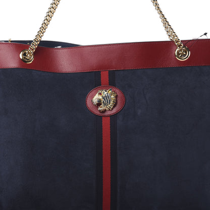 Gucci Suede Calfskin Large Rajah Chain Tote New Blue Romantic Cherry 12 of 12