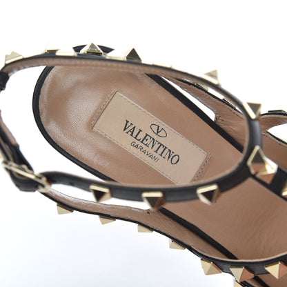 Valentino Garavani Pebbled Calfskin Rockstud Ankle Strap 100mm Pumps 38.5 Black 6 of 23