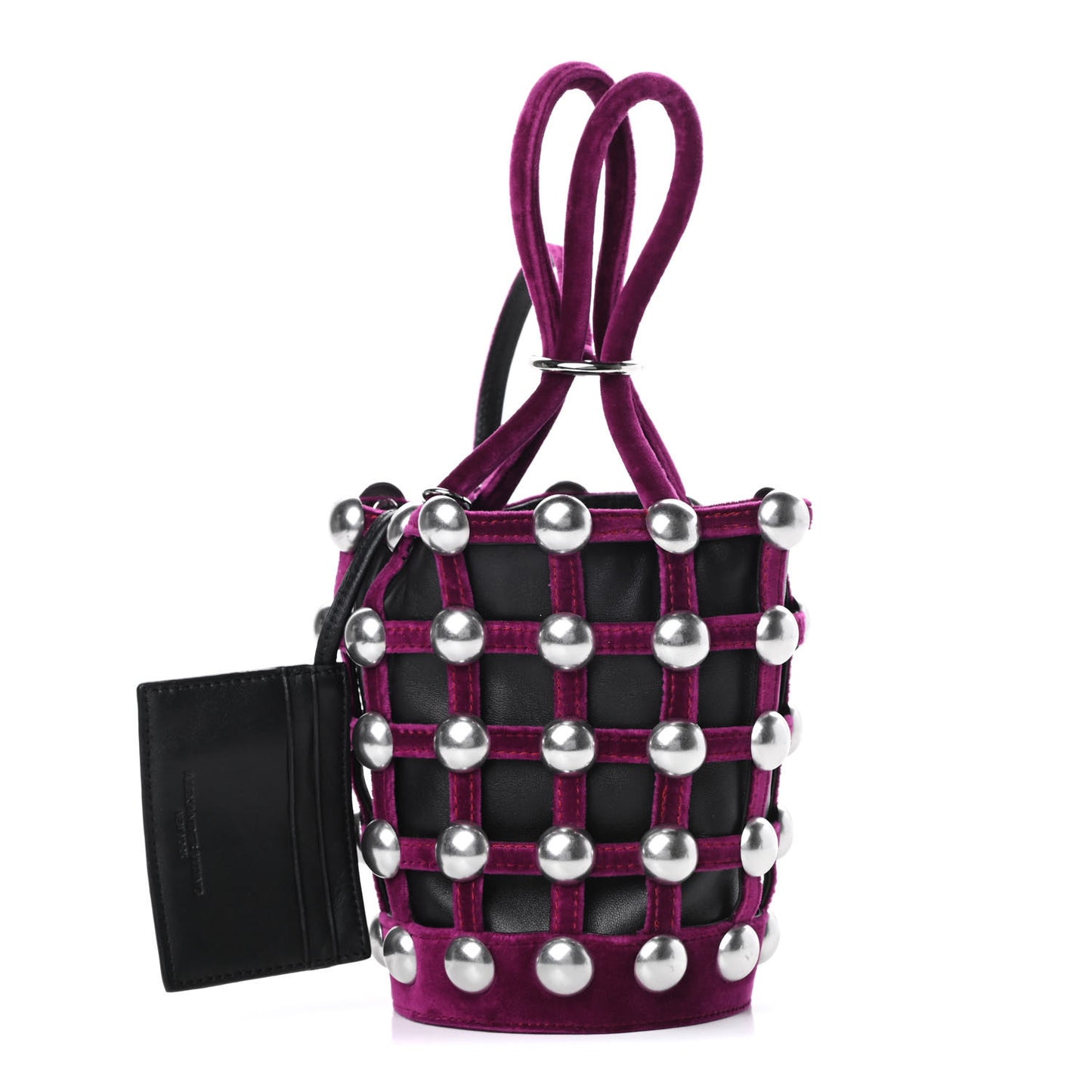 Velvet Embellished Mini Roxy Bucket Bag Magenta