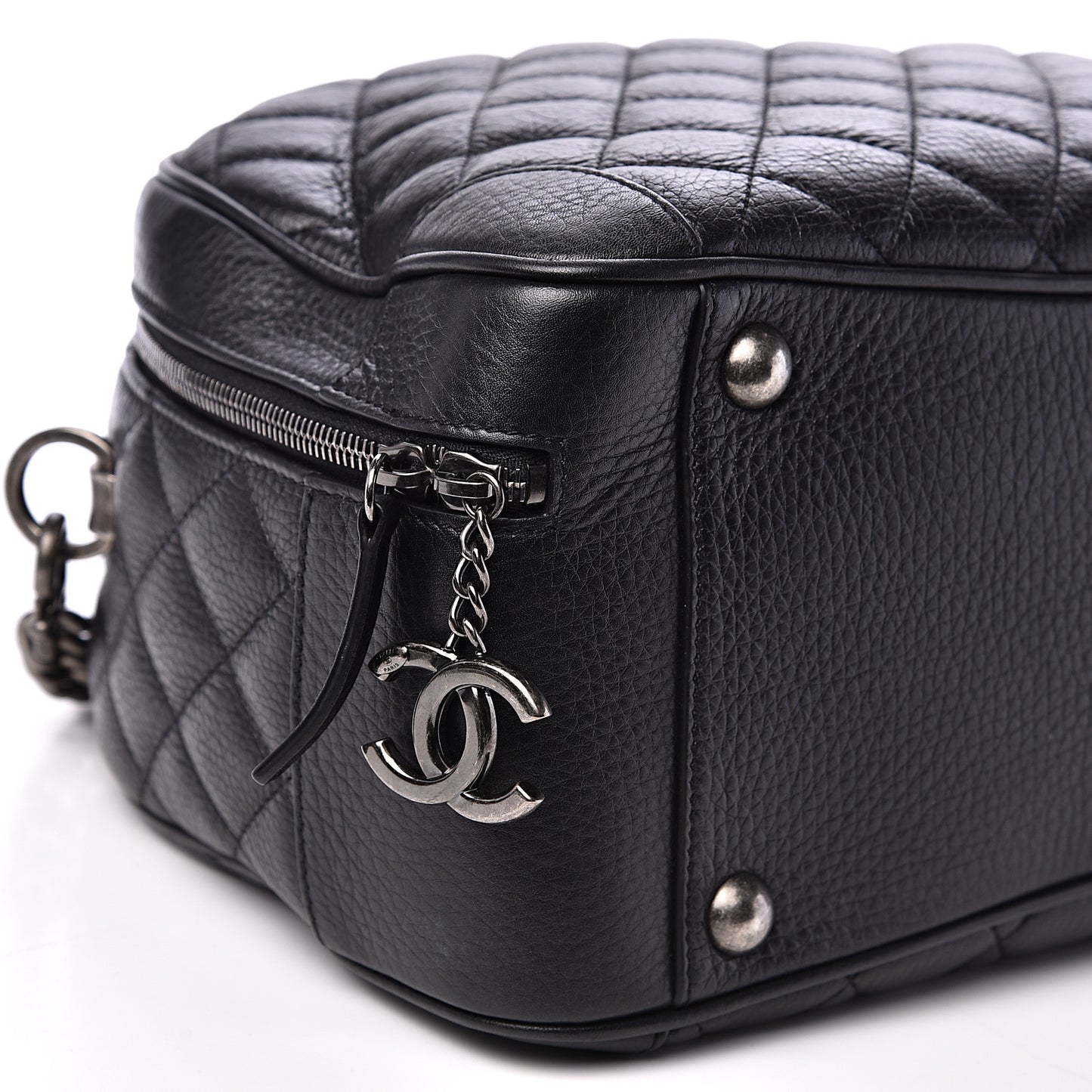 Calfskin Quilted Medium Airlines Round Trip Bowling Bag Black
