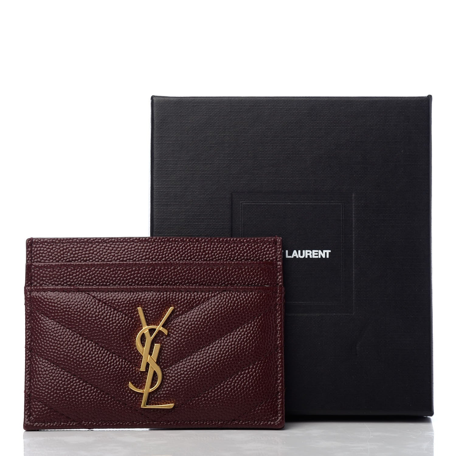 Saint Laurent Grain De Poudre Matelasse Chevron Monogram Credit Card Case Bordeaux 11 of 11