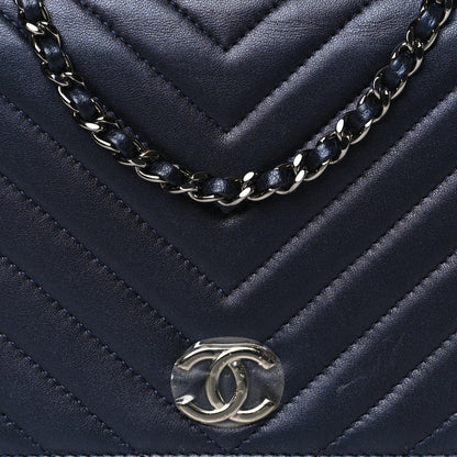 Chanel Lambskin Chevron Quilted Studded Wallet On Chain WOC Navy 9 of 14