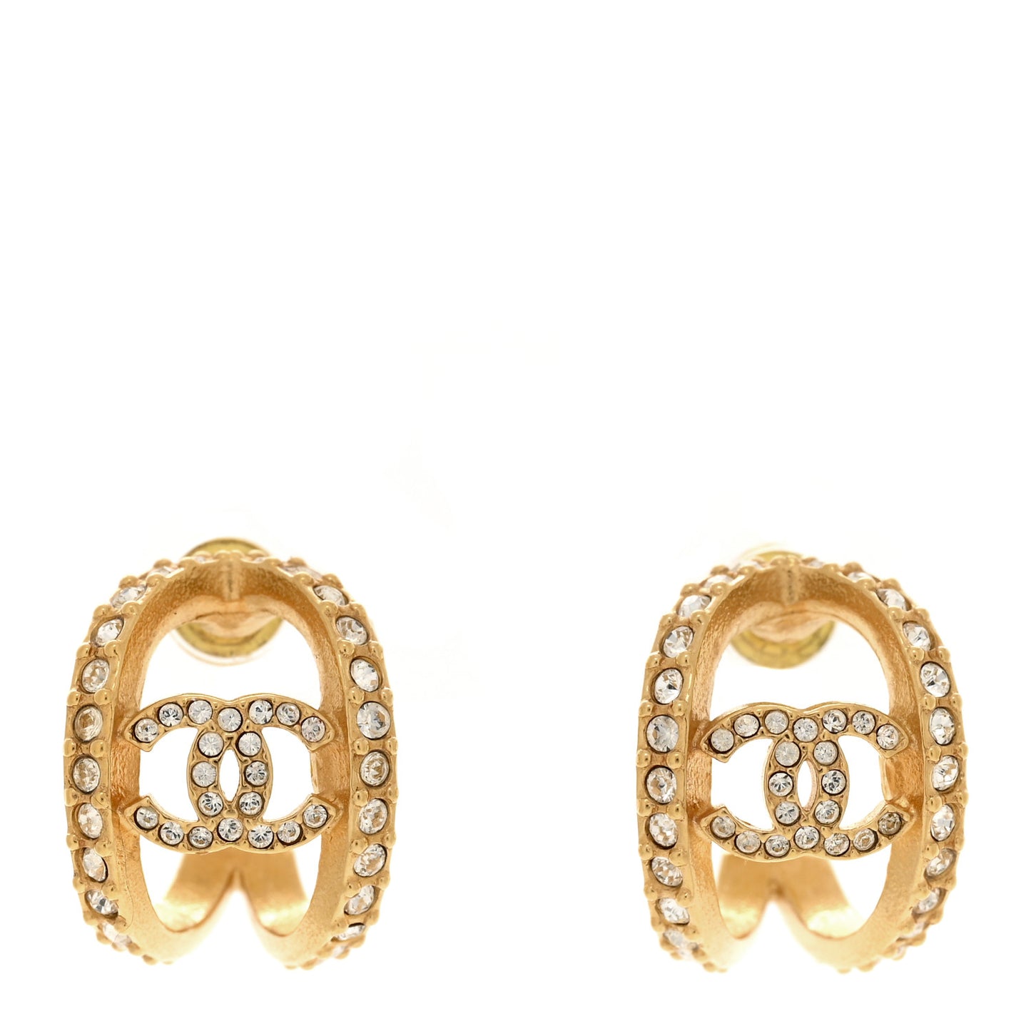 Crystal Strass CC Double Hoop Earrings Gold