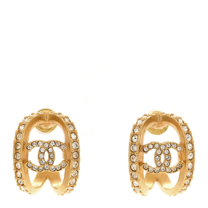 Chanel Crystal Strass CC Double Hoop Earrings Gold 1 of 5