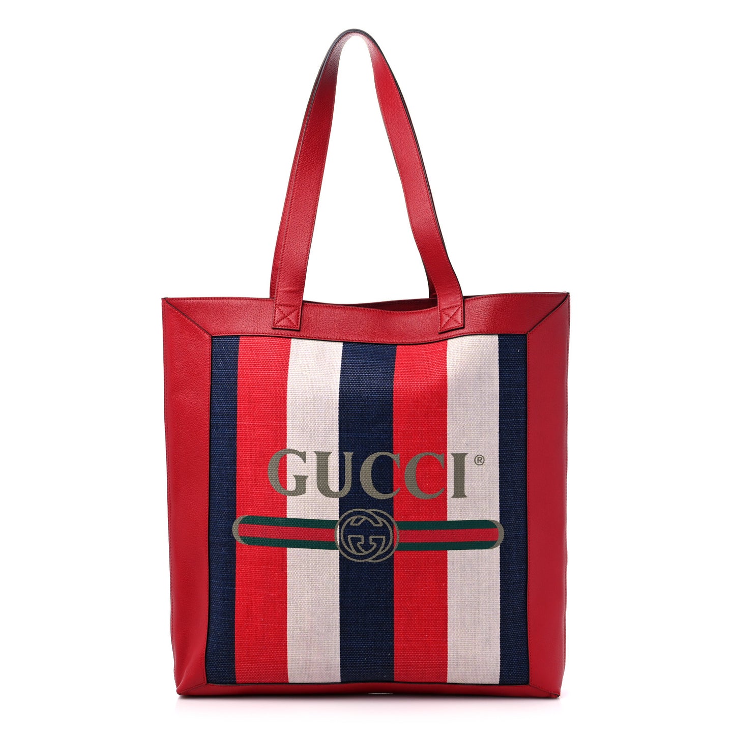 Canvas Calfskin Sylvie Stripe Logo Mens Tote Red White Blue