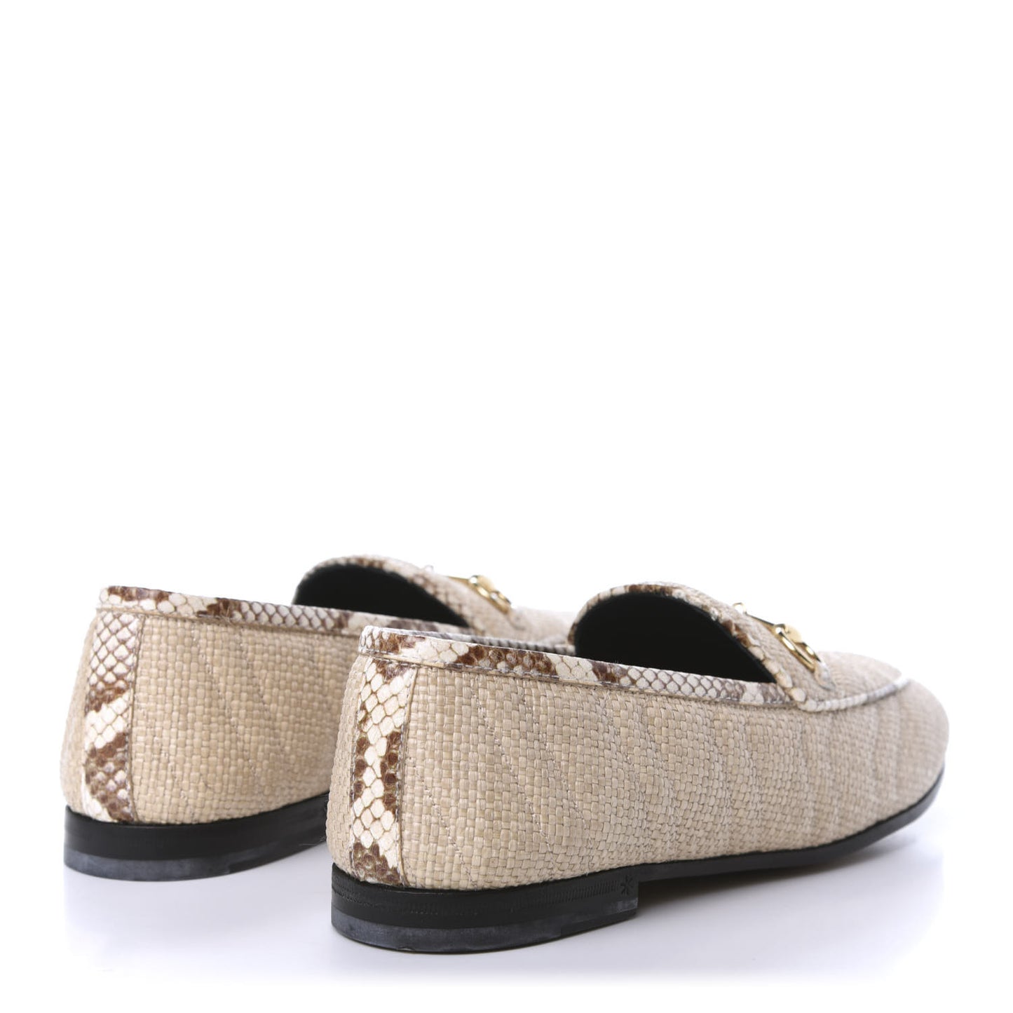 Raffia Elaphe Matelasse Horsebit Womens Jordaan Loafers 38 Natural Cream Brown