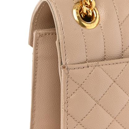 Saint Laurent Grain De Poudre Mixed Matelasse Large Triquilt Monogram Satchel Dark Beige 19 of 25