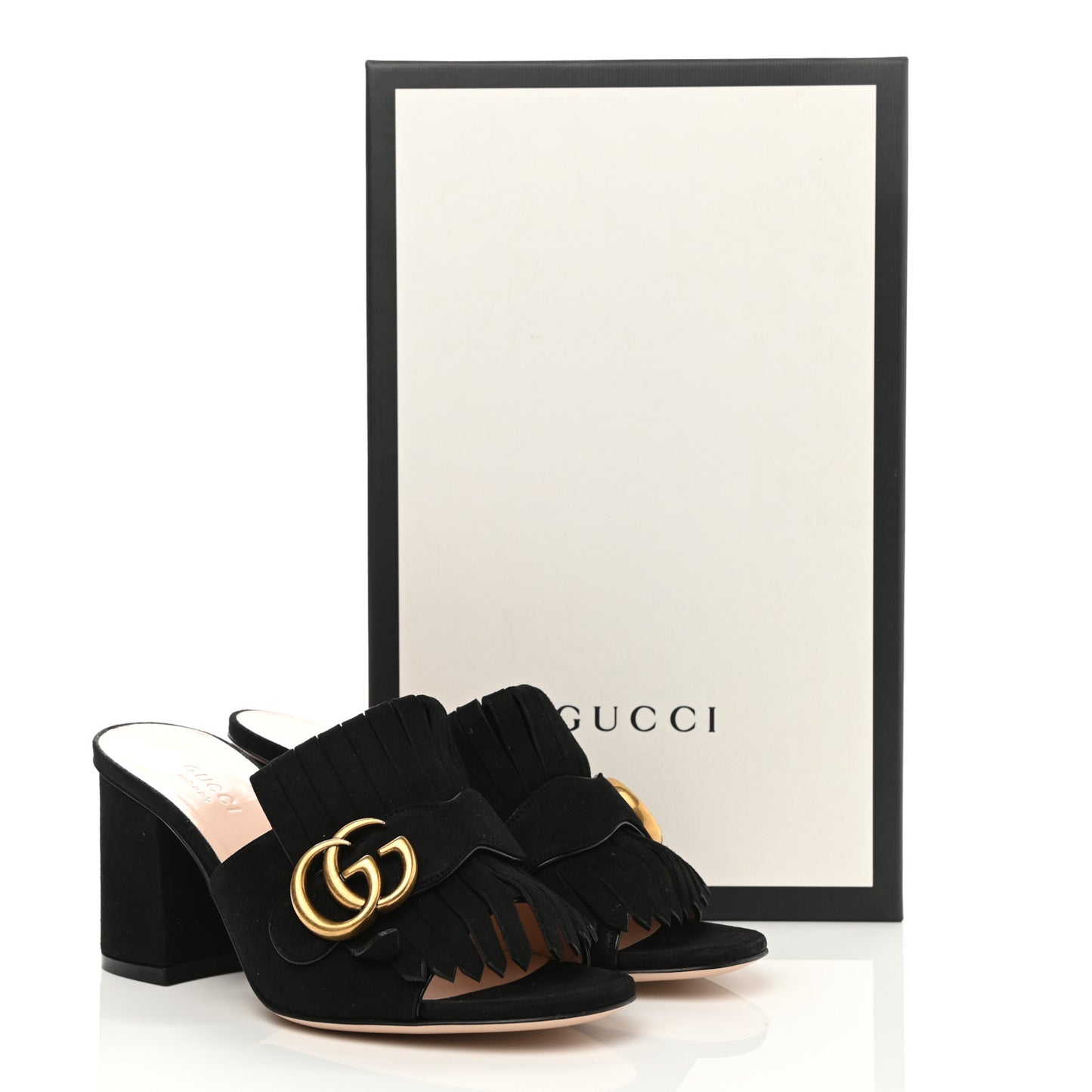 Kid Scamosciato GG Marmont Fringe 75mm Slide Sandals 35.5 Black
