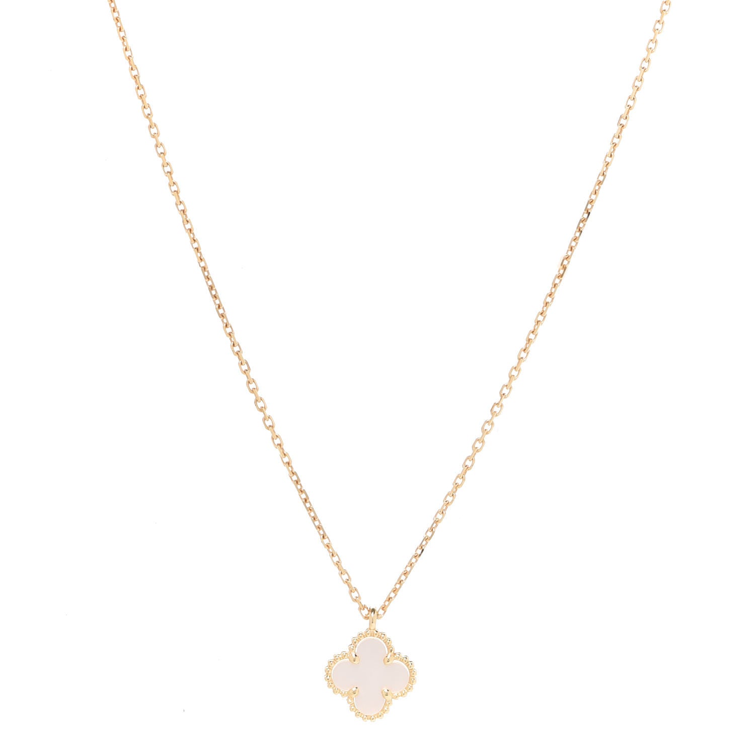 Van Cleef & Arpels 18K Yellow Gold Mother of Pearl Sweet Alhambra Pendant Necklace 1 of 6