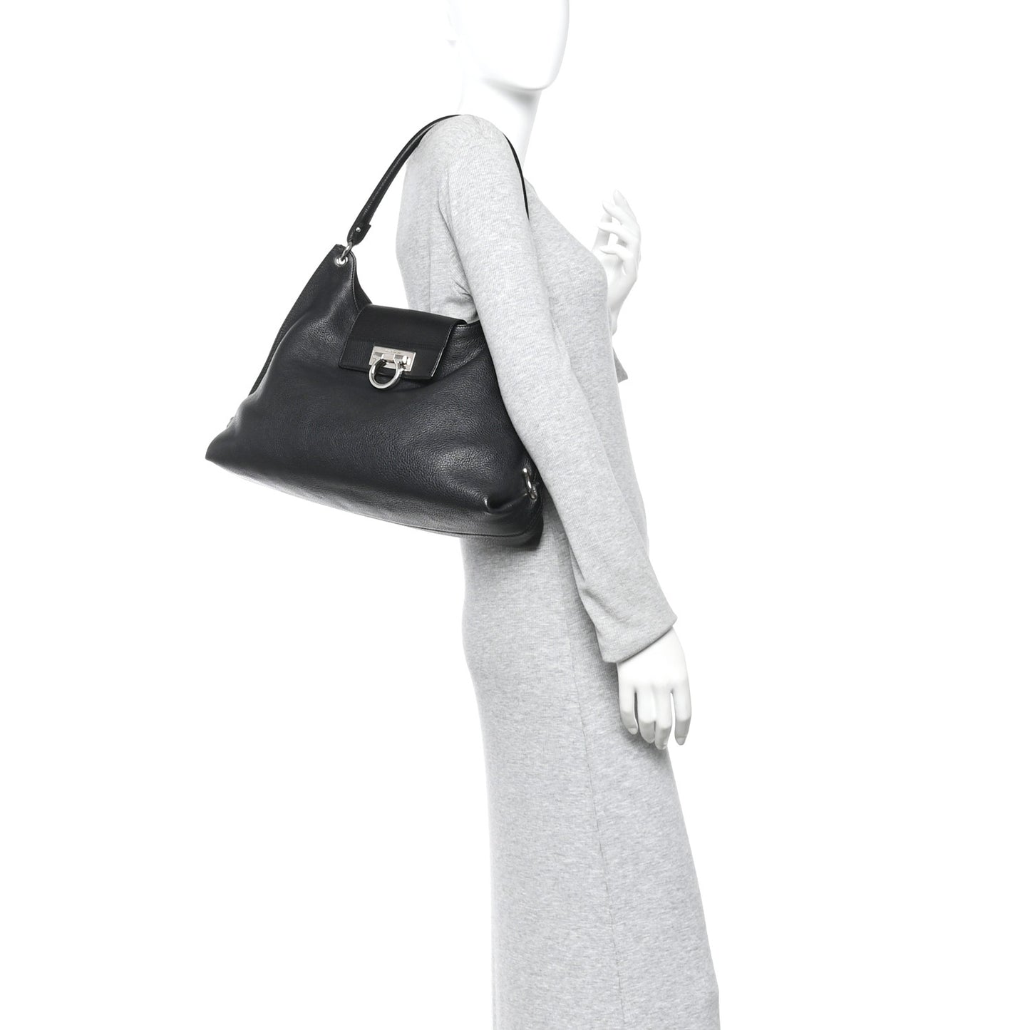 Calfskin Fanisa Gancini Large Hobo Black