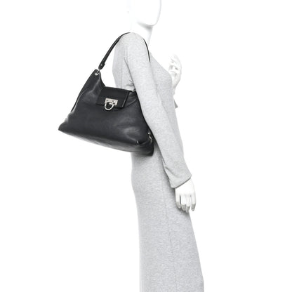 Salvatore Ferragamo Calfskin Fanisa Gancini Large Hobo Black 2 of 10