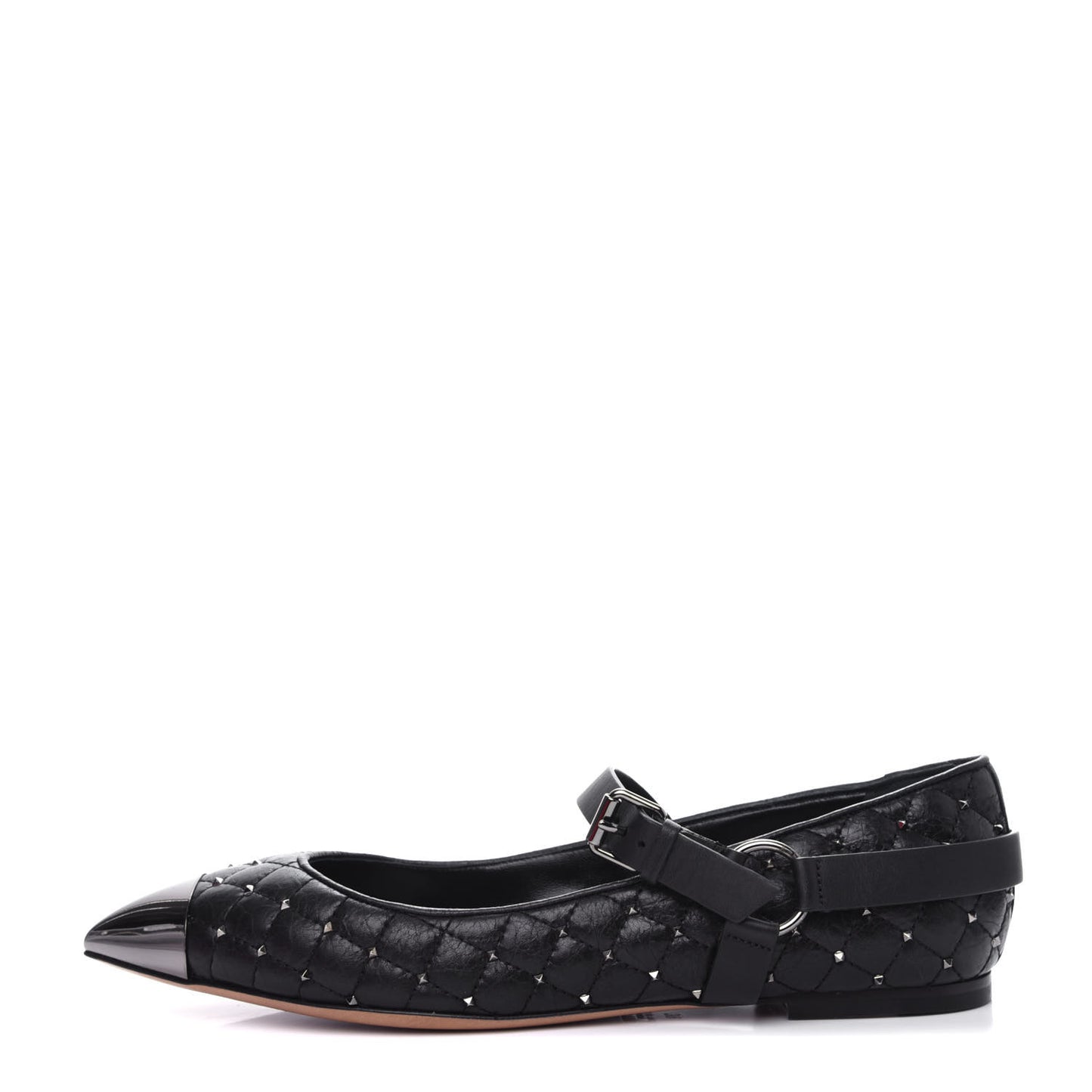 Crackled Lambskin Rockstud Spike Captoe Ballerina Flats 39 Black