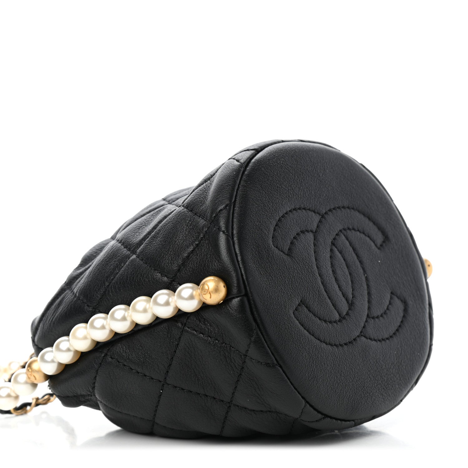 Chanel Calfskin Quilted Pearl Mini About Pearls Drawstring Bucket Bag Black 3 of 6