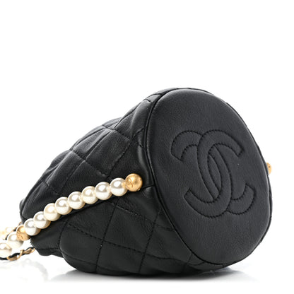 Chanel Calfskin Quilted Pearl Mini About Pearls Drawstring Bucket Bag Black 3 of 6