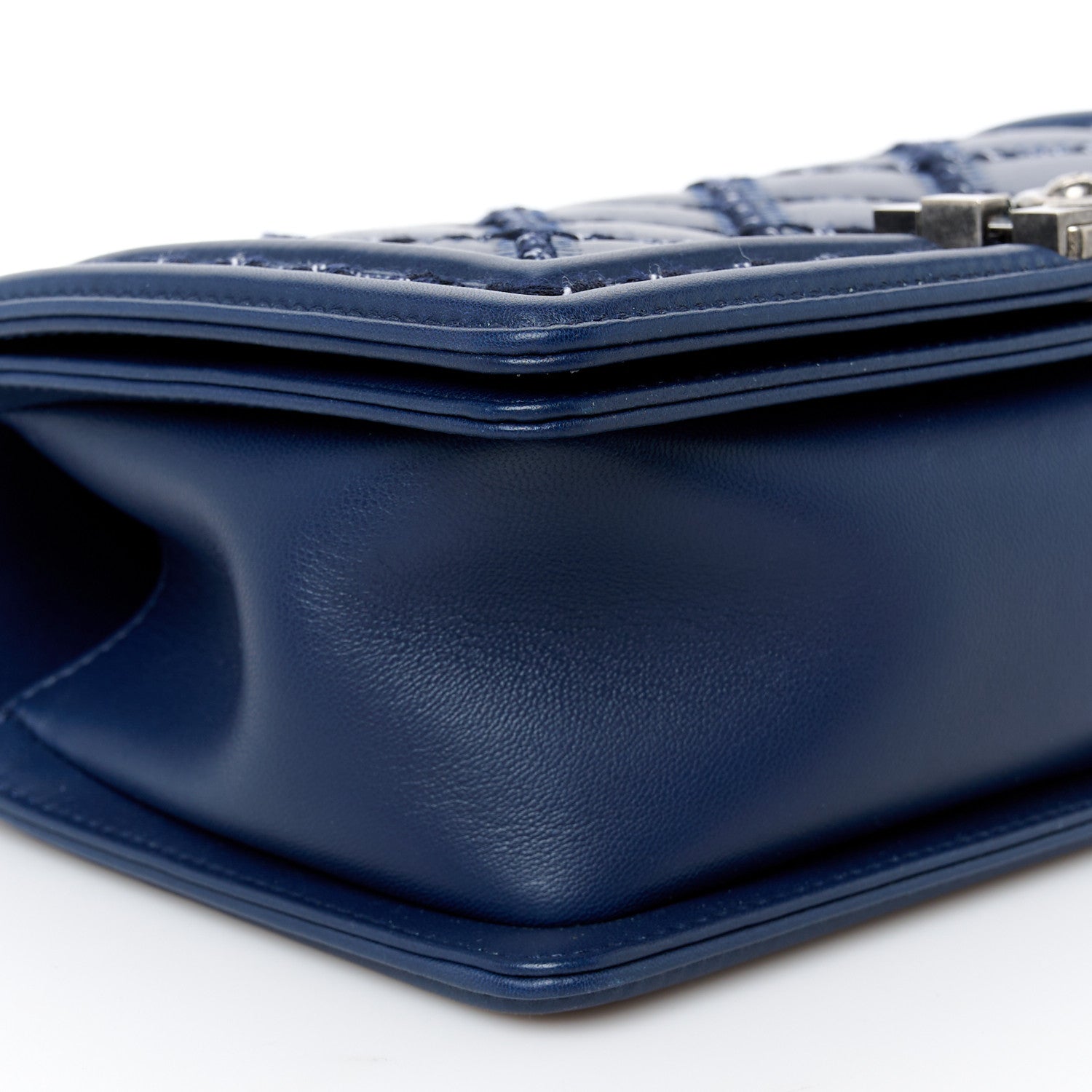 Chanel Lambskin Tweed Double Stitch Medium Boy Flap Navy Blue 9 of 11