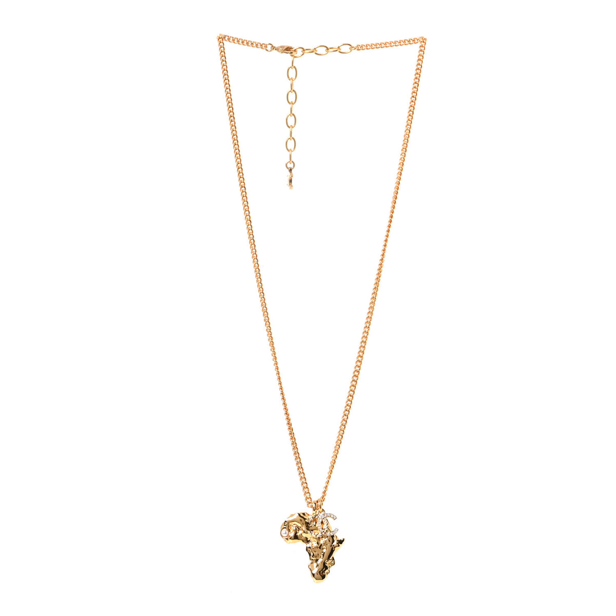 Chanel Crystal Pearl CC Africa Pendant Necklace Gold White 1 of 5