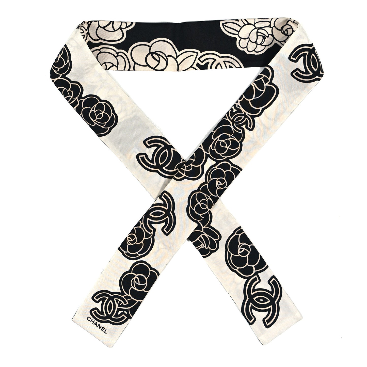 Silk CC Camellia Slim Bandeau Ecru Black