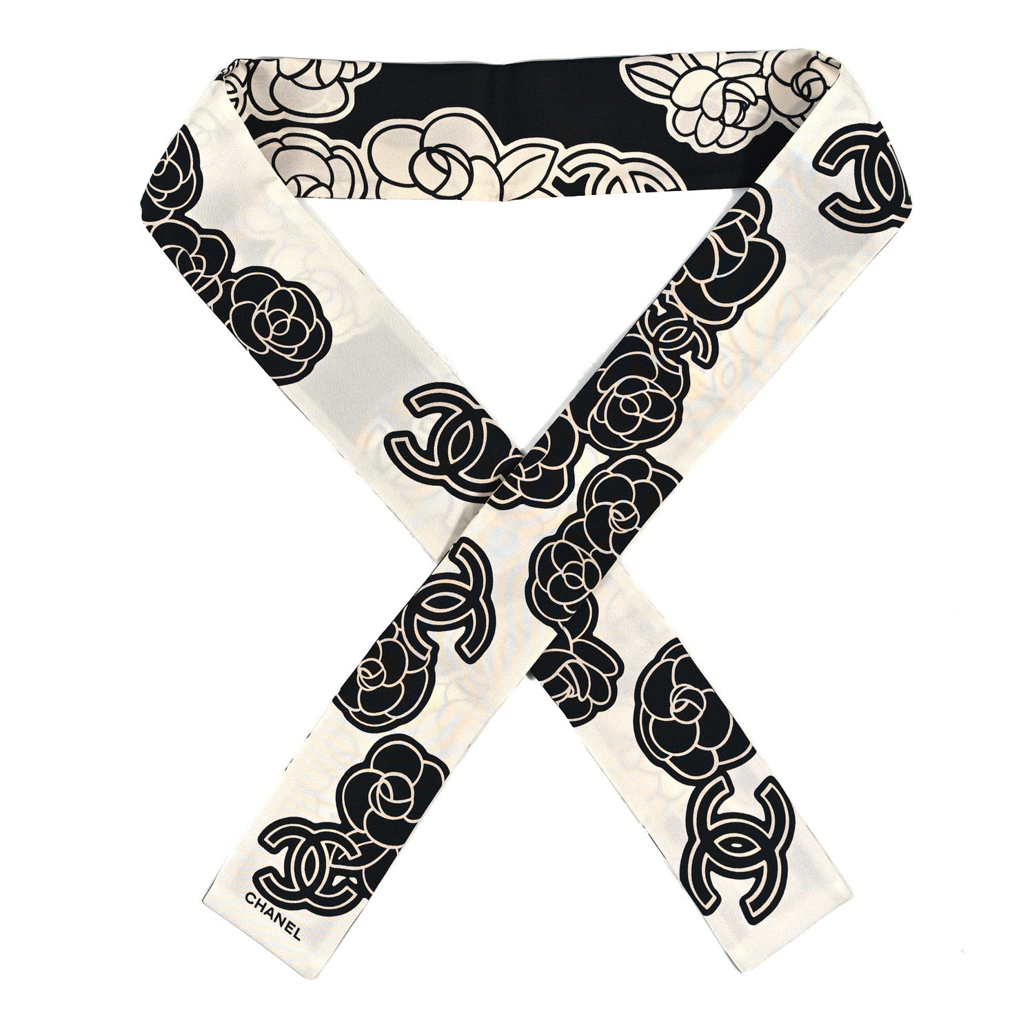 Chanel Silk CC Camellia Slim Bandeau Ecru Black 1 of 3