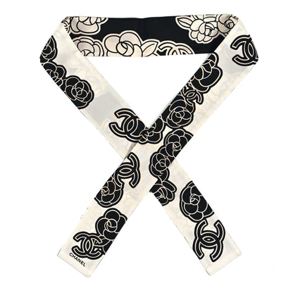 Chanel Silk CC Camellia Slim Bandeau Ecru Black 1 of 3