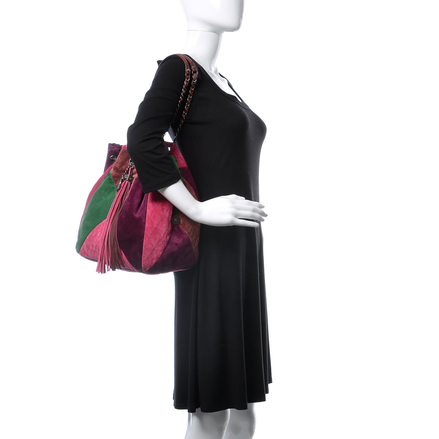 Suede Quilted Patchwork Drawstring Bag Green Pink Purple Burgundy