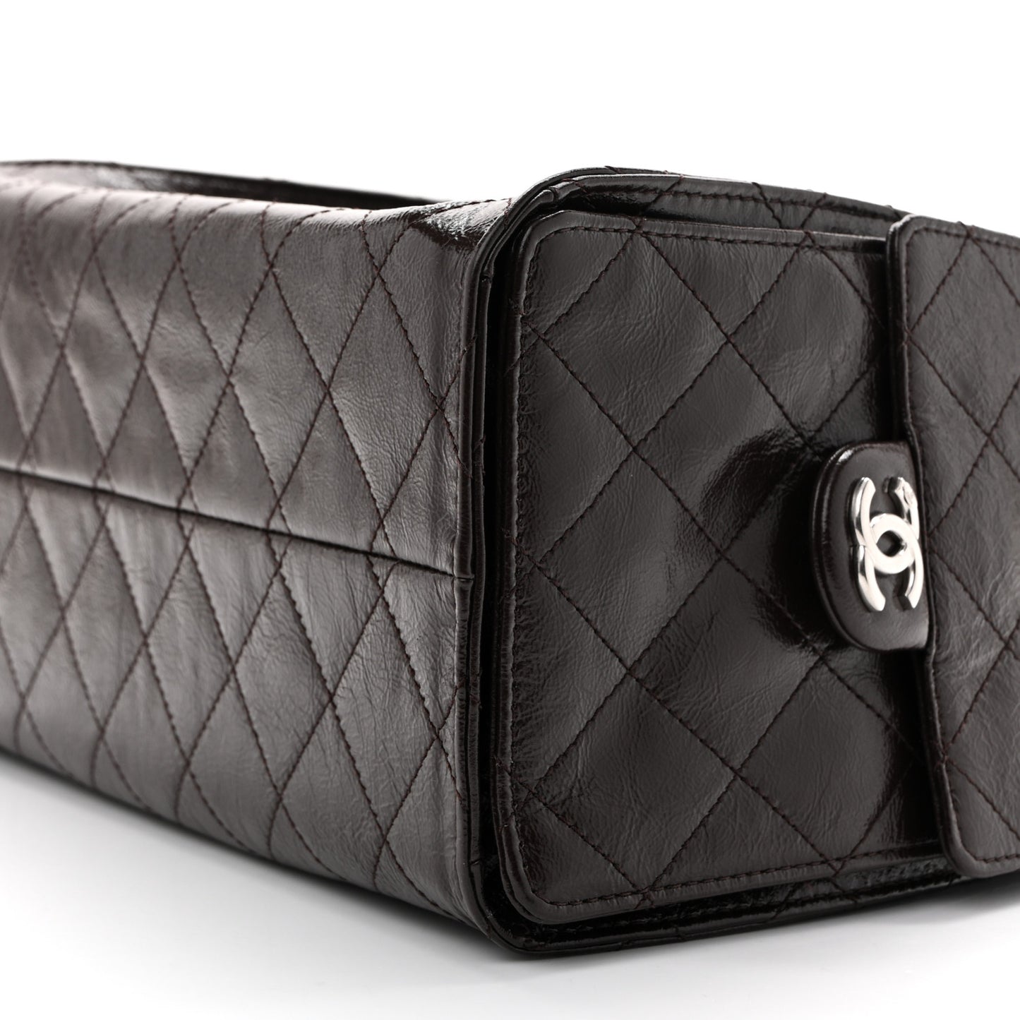 Shiny Crumpled Calfskin Quilted Small Chanel 25 Handbag Dark Brown