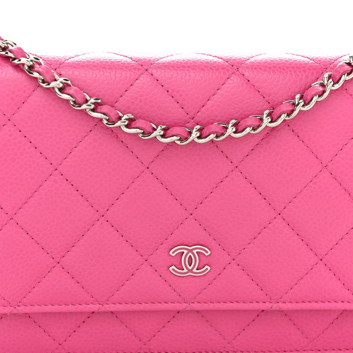 Caviar Quilted Wallet on Chain WOC Fuchsia
