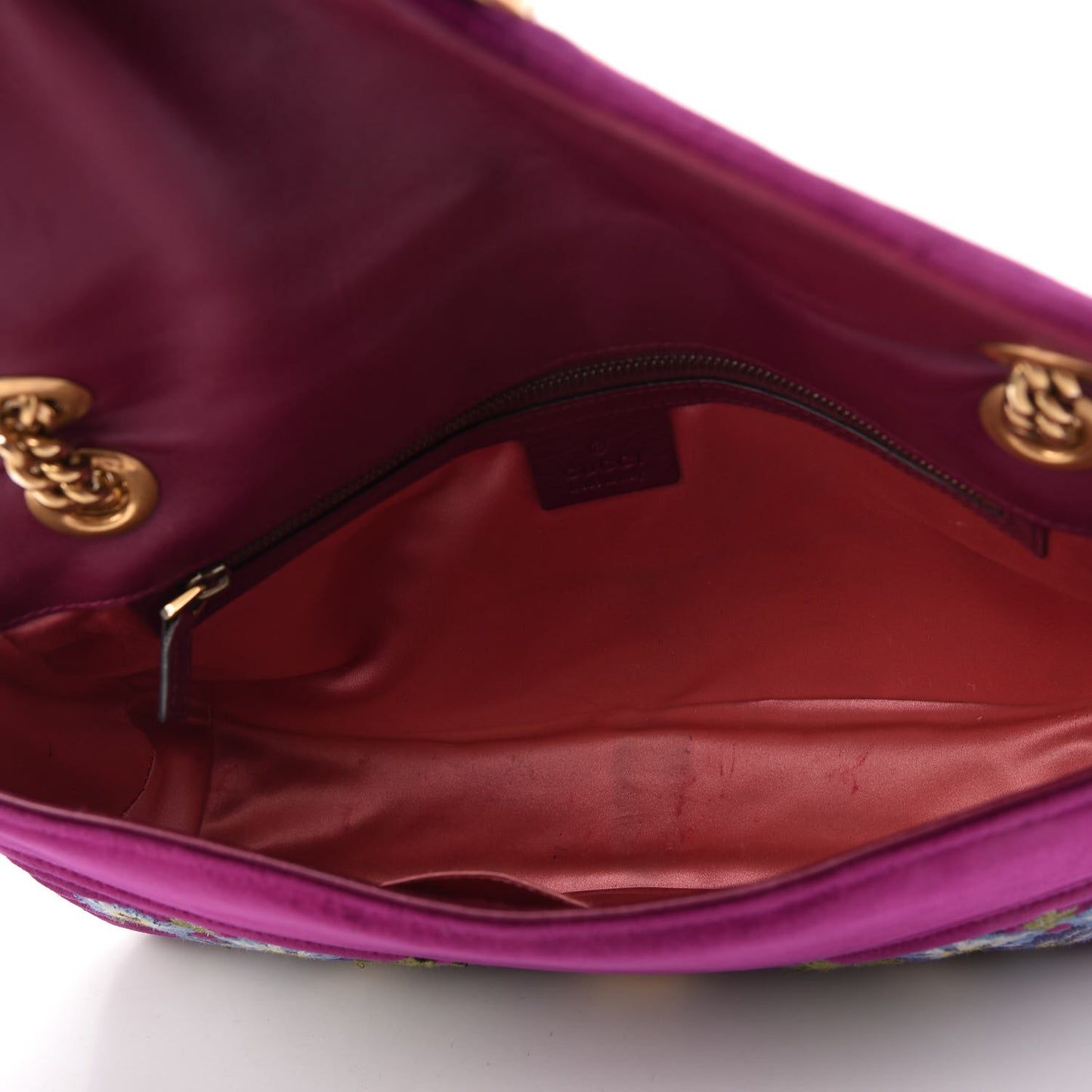 Velvet Matelasse Loved Embroidered Medium GG Marmont Shoulder Bag Fuchsia Violet Cyclamen