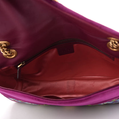 Gucci Velvet Matelasse Loved Embroidered Medium GG Marmont Shoulder Bag Fuchsia Violet Cyclamen 5 of 13