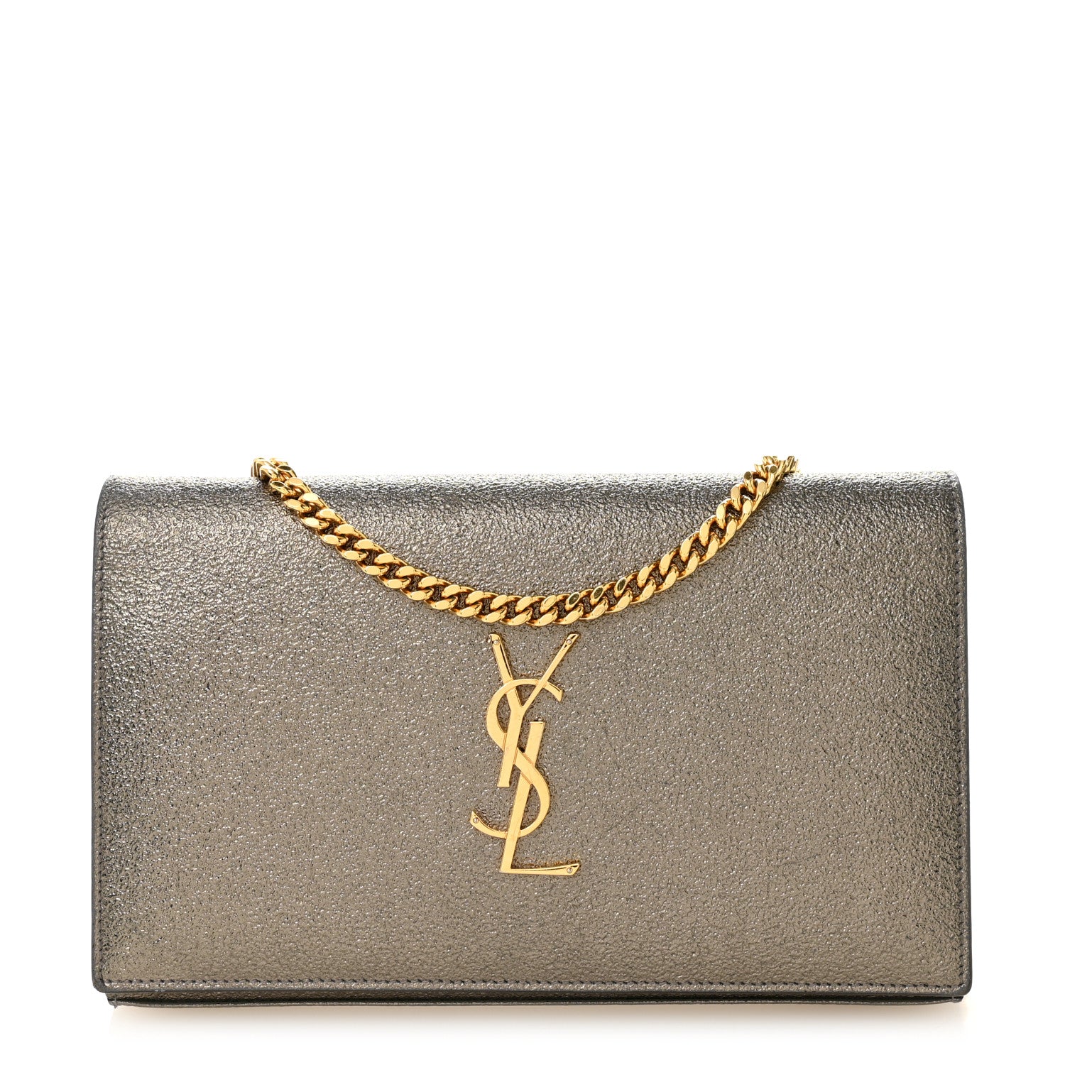 Saint Laurent Grained Metallic Calfskin Monogram Chain Wallet Bronze 1 of 17