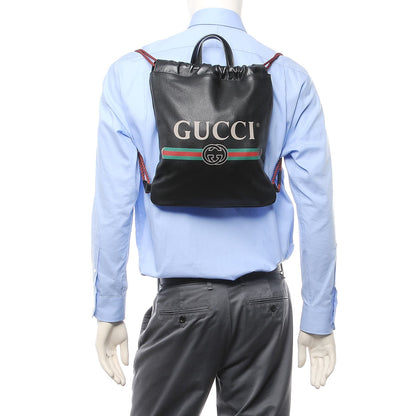 Gucci Calfskin Logo Drawstring Backpack Black 2 of 8