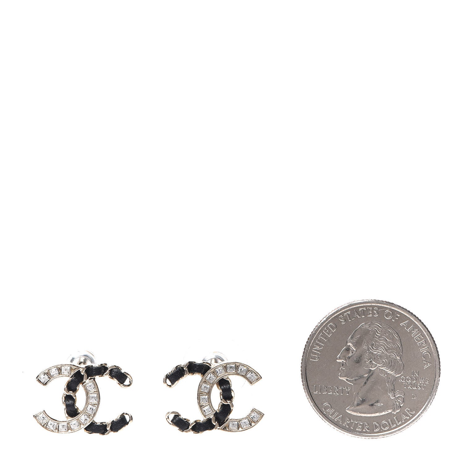 Chanel Crystal Baguette Lambskin Chain CC Vintage Allure Stud Earrings Black Gold 2 of 5