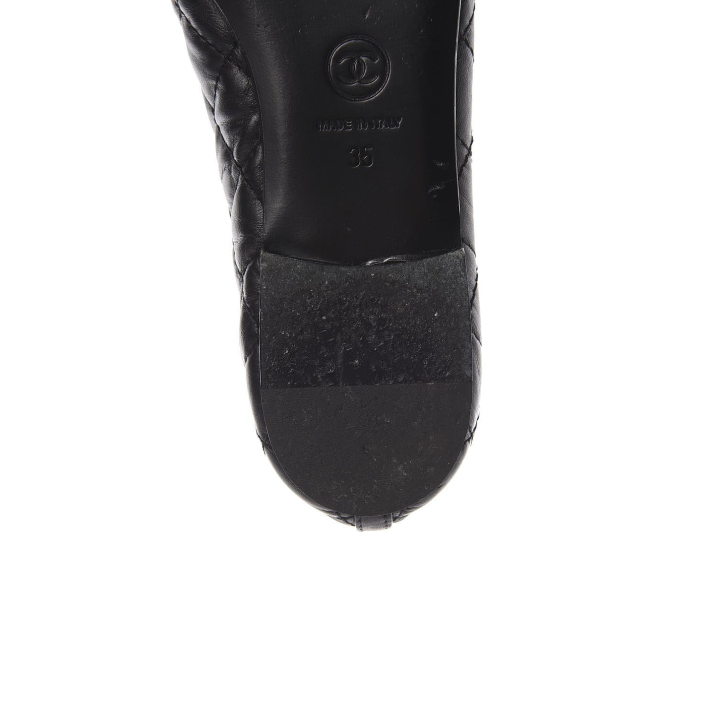 Aged Calfskin Quilted Cap Toe Ballerina Flats 35 Black