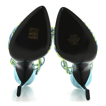 Saint Laurent Metallic Calfskin Gippy 105 Sandals 37.5 Cerulean Giallo Fluo 6 of 8