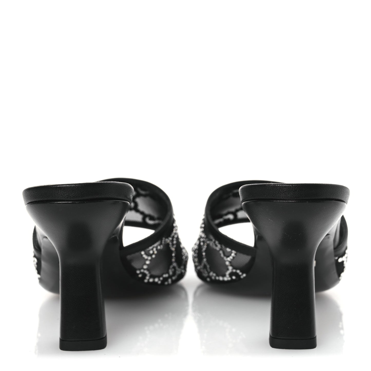 Tela Retino Kid Scamosciato Crystal GG Monogram Square Demi Mule Sandals 36 Black