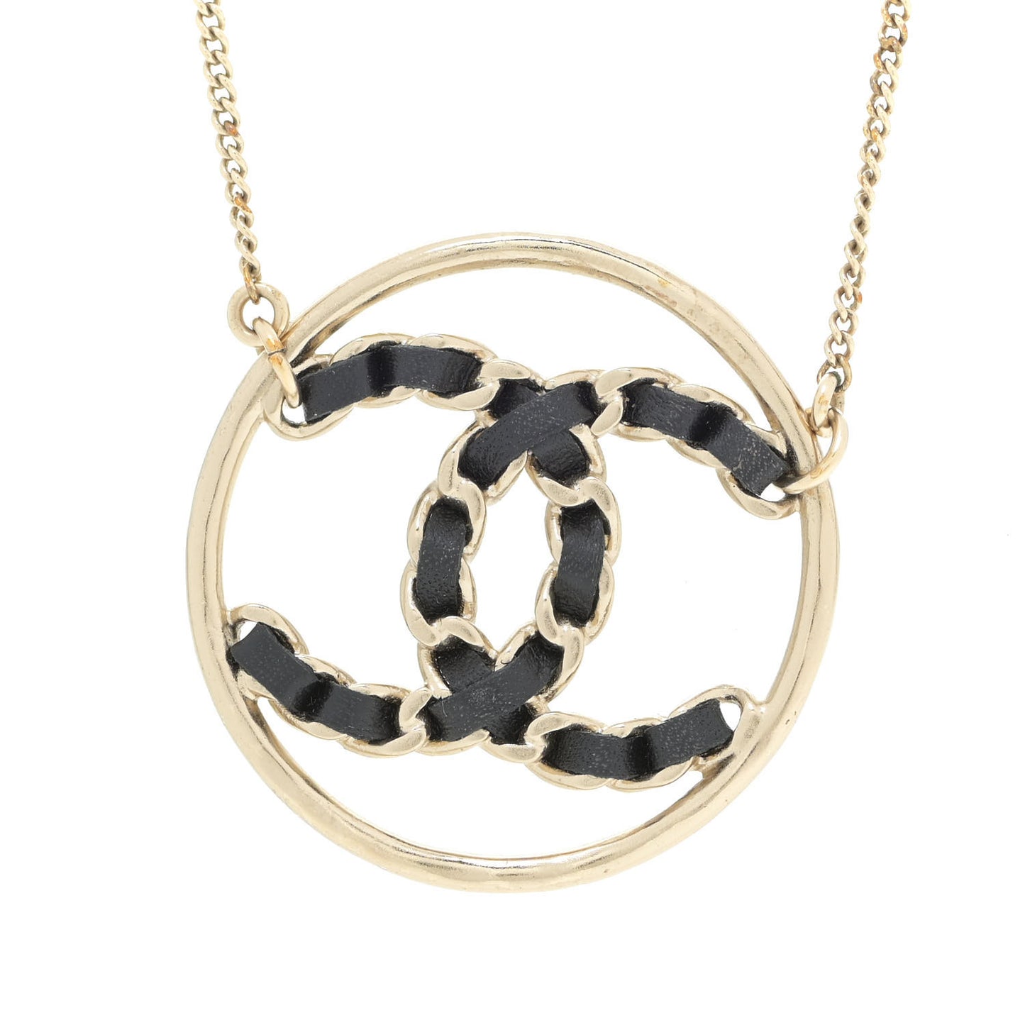 Lambskin CC Chain Necklace Gold Black
