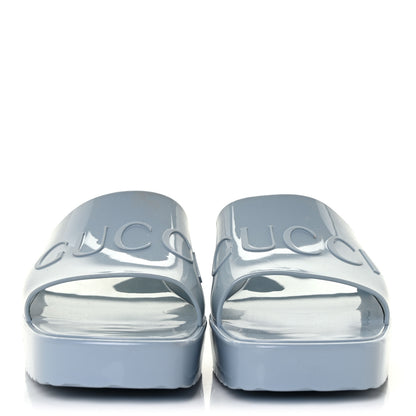 Gucci Rubber Gucci Logo Womens Platform 20/60mm Slide Sandals 42 Porcelain Light Blue 2 of 10