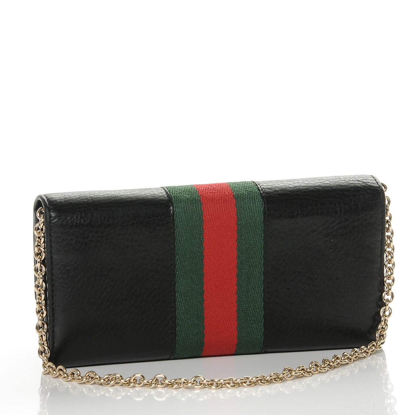 Calfskin Web Horsebit Chain Clutch Wallet Black