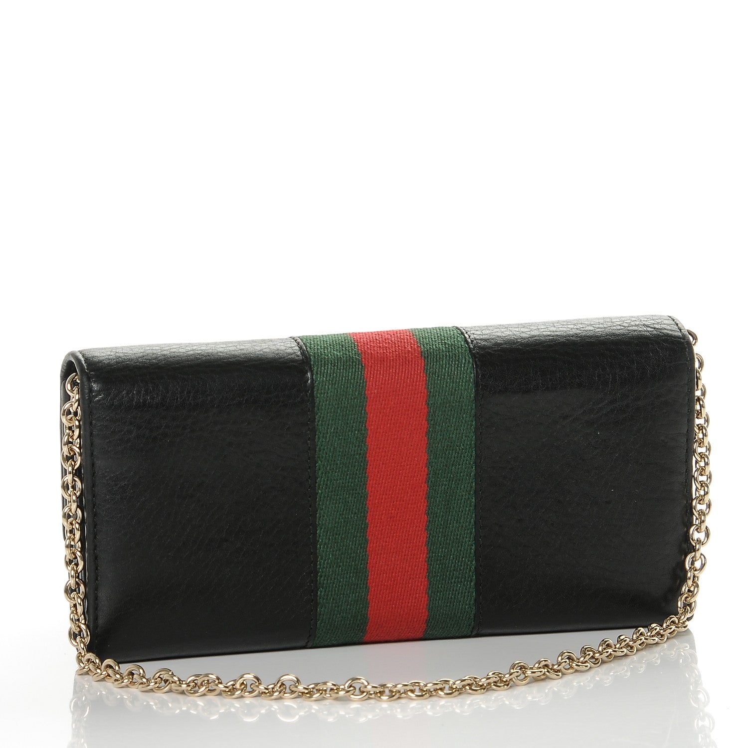 Gucci Calfskin Web Horsebit Chain Clutch Wallet Black 4 of 7
