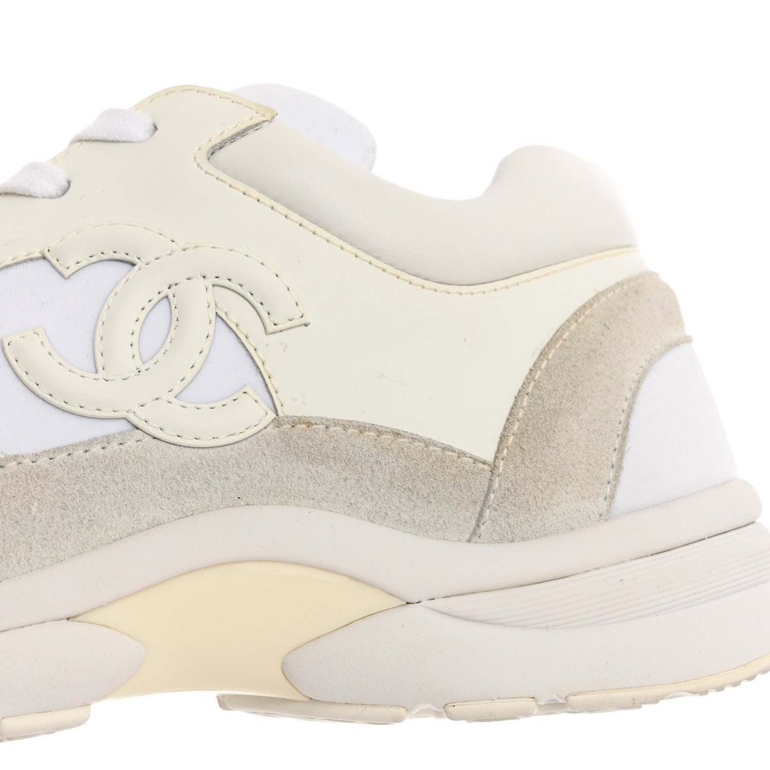 Chanel Suede Calfskin Fabric CC Sneakers 41 White 10 of 10