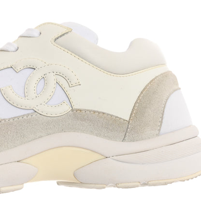 Chanel Suede Calfskin Fabric CC Sneakers 41 White 10 of 10